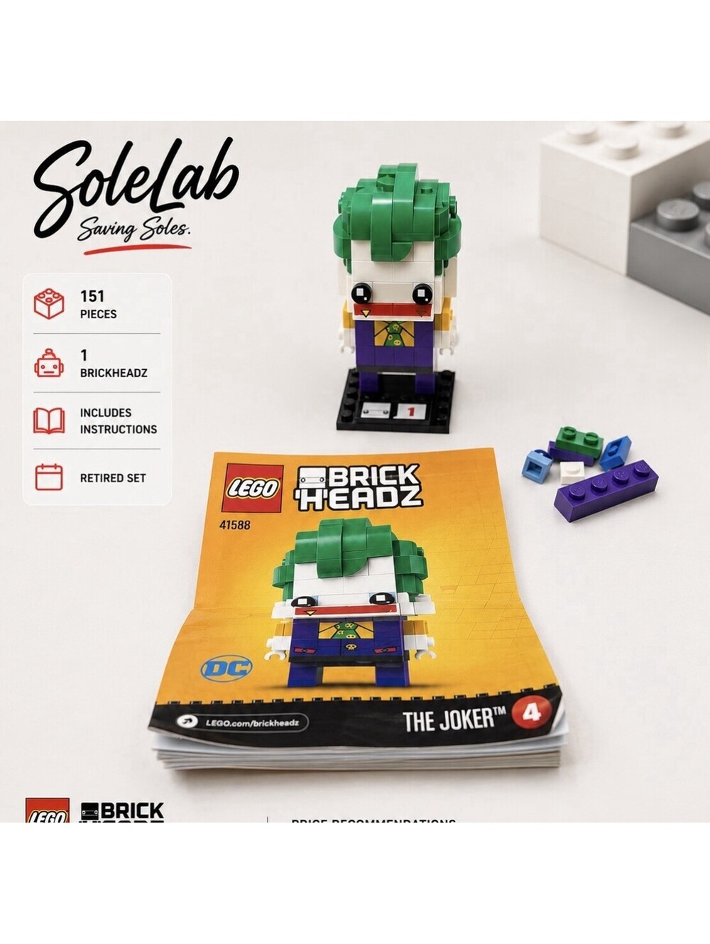 LEGO BrickHeadz The Joker #4 41588 Complete w/ Instructions Retired DC Batman